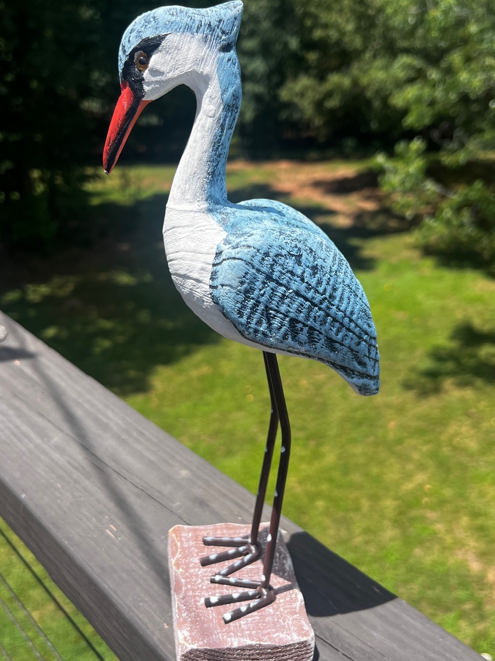 Coastal Wooden Shore Bird Decor Blue Heron Crane Beach Cottage Statue 12”